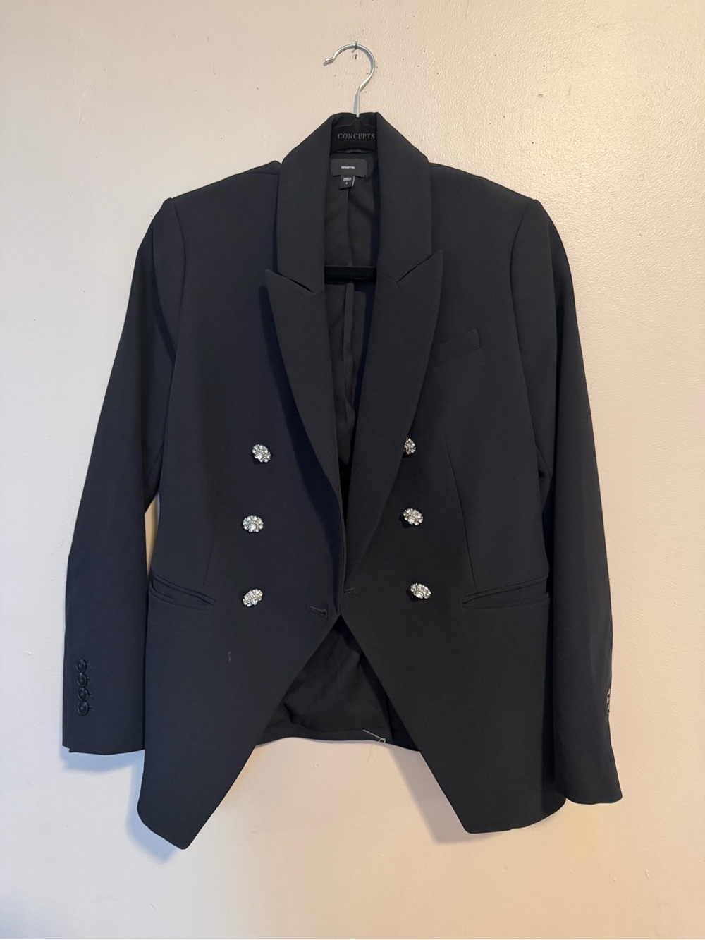 Black Double-Breasted Blazer with Rhinestone Buttons